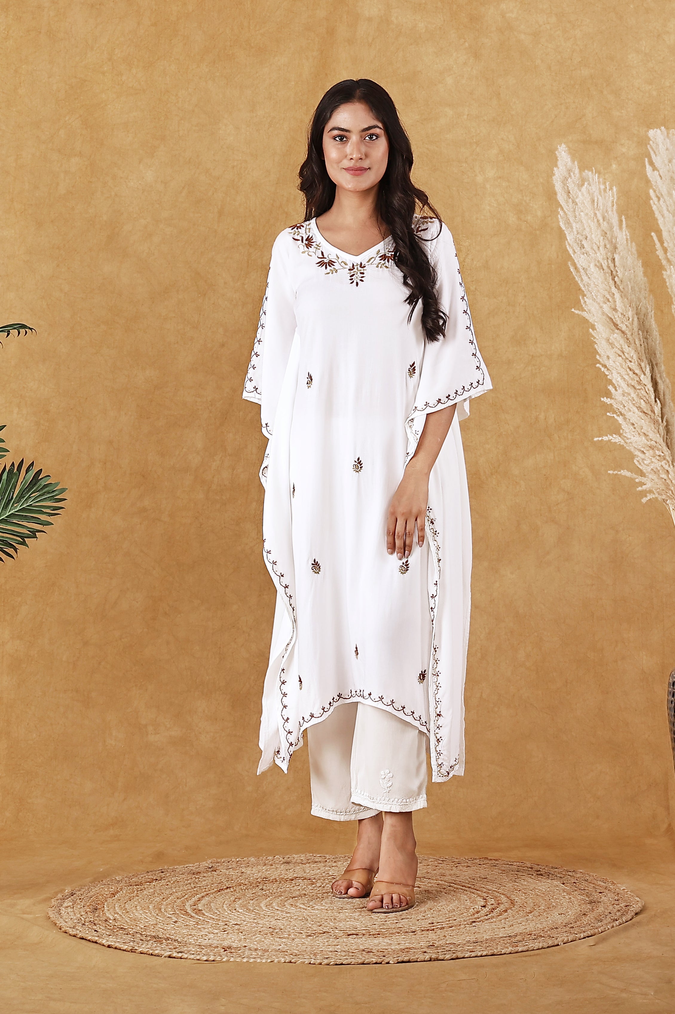 White & Mocha Brown Kaftan