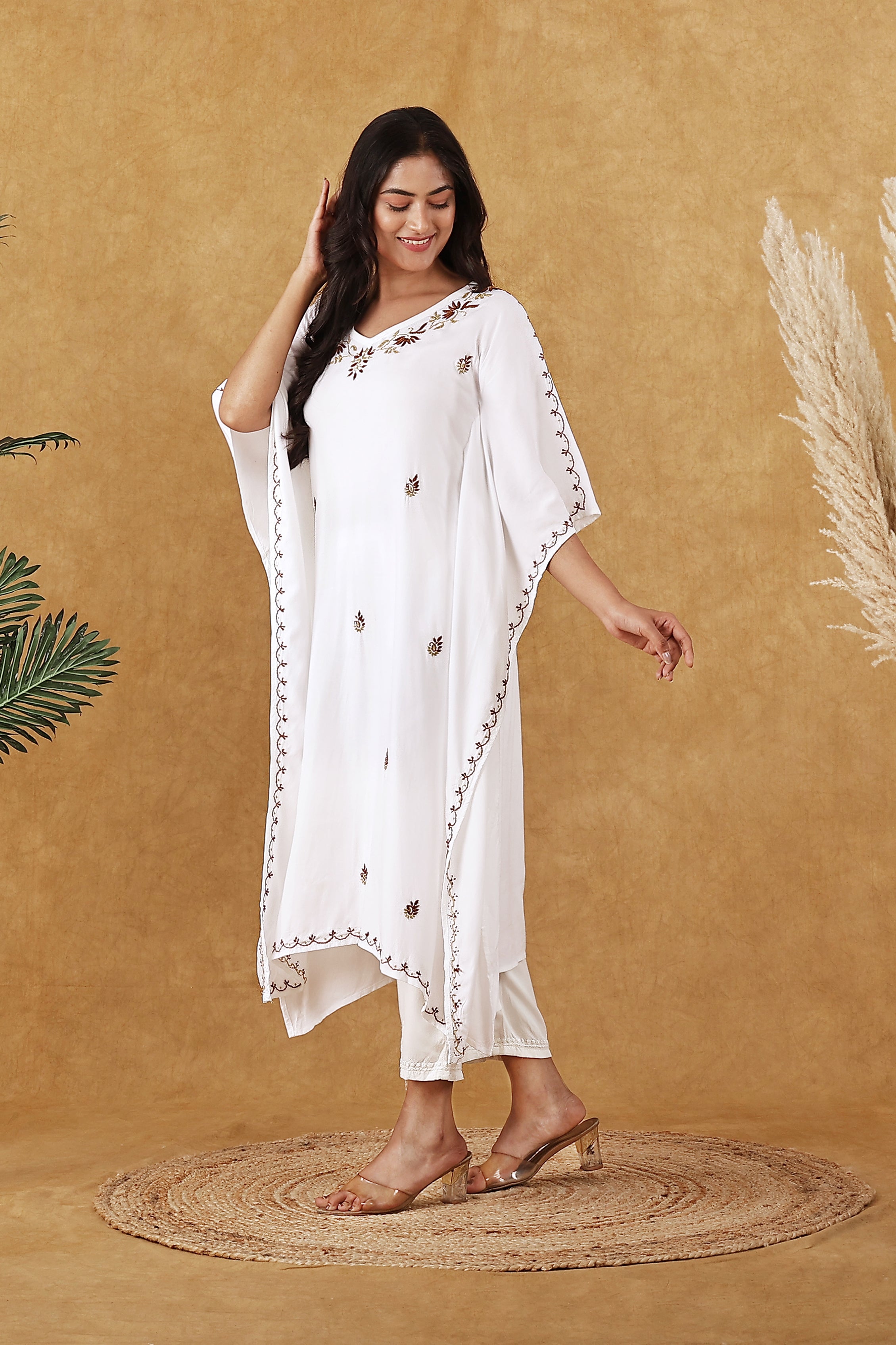 White & Mocha Brown Kaftan