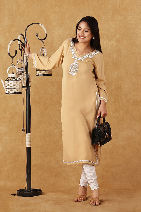 Rayon Biege &  White Kurta