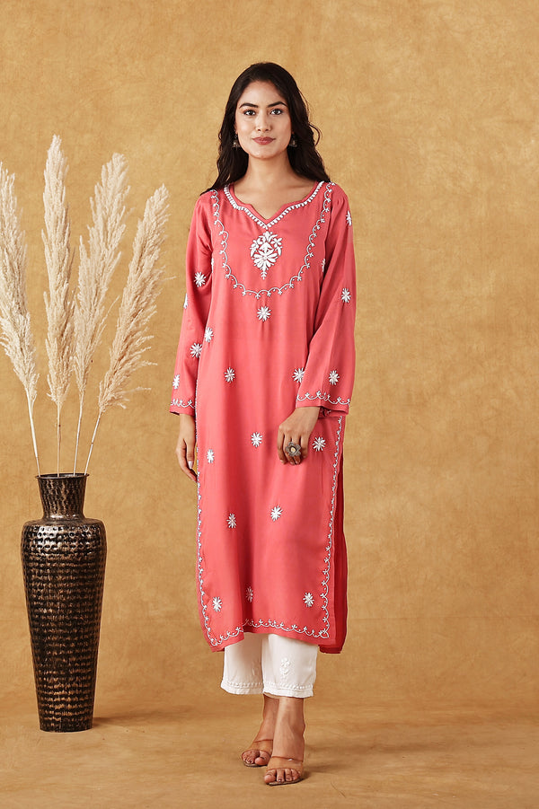 Coral Pink Chikankari Kurta